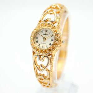 Majestron Womens Gold Tone Watch 22mm MOP Dial Metal Cuff Bracelet New Battery